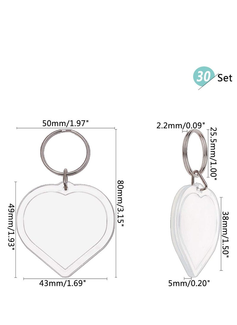 SYOSI - Acrylic Photo Frame Keychain Holder 30 Pieces Heart Blank Photo Insert Keychain DIY Clear Acrylic Picture Keychains Picture Frame Key Chain Snap-In Custom Insert Photo Keyring for Lovers Family - Image 1
