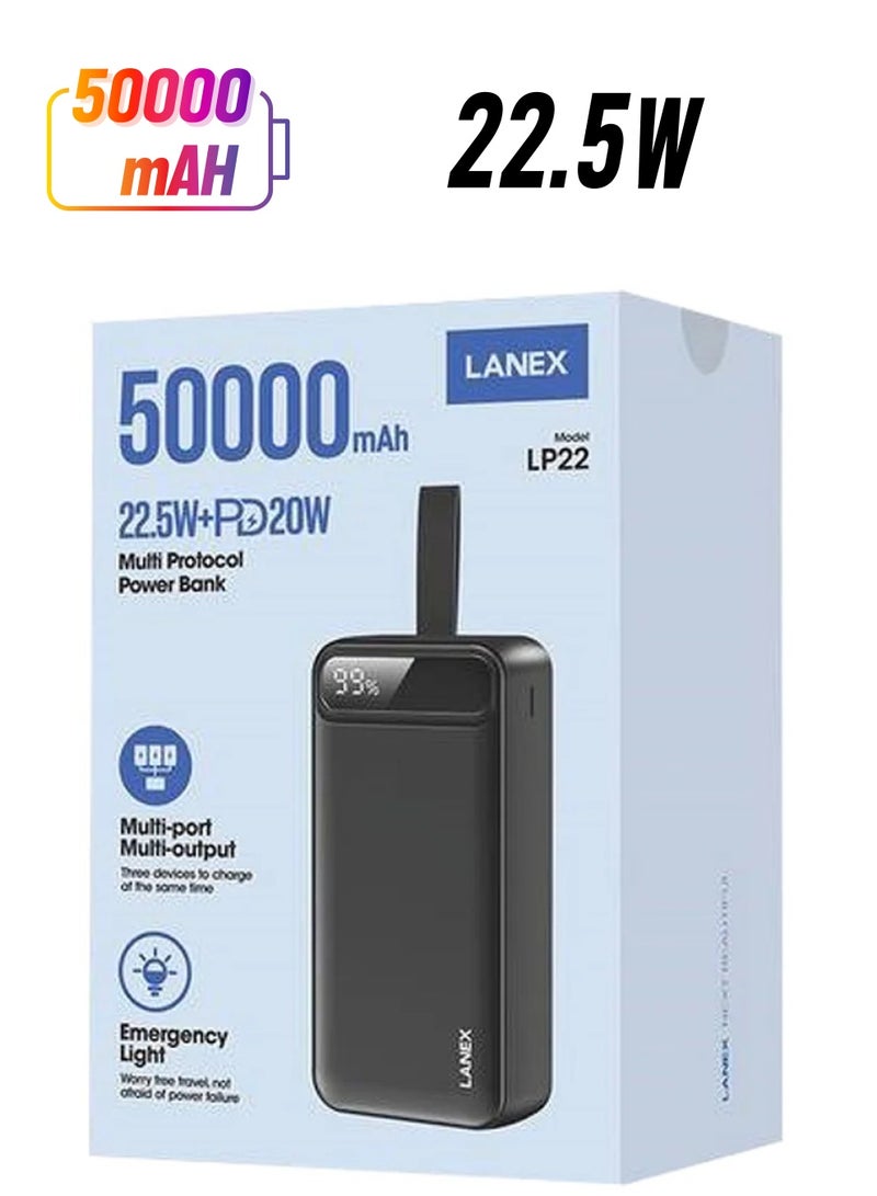 LANEX بانك الطاقة لانكس 50,000 مللي أمبير، 22.5 واط + PD 20 واط - Image 1