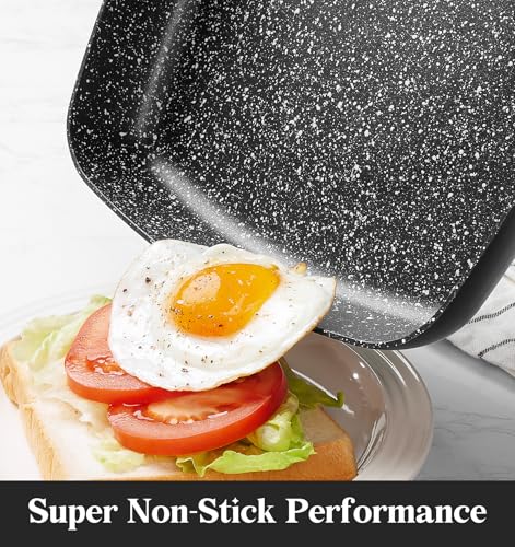 KOCH SYSTEME CS 9.5 Inch Nonstick Grill Pan for Stove Tops, Marble Coating Square Grill Skillet with Lid, Fry Pan Compatible with all Stoves, Ultimate Nonstick Skillet with Bakelite Handle, Toxic-Free - Image 3