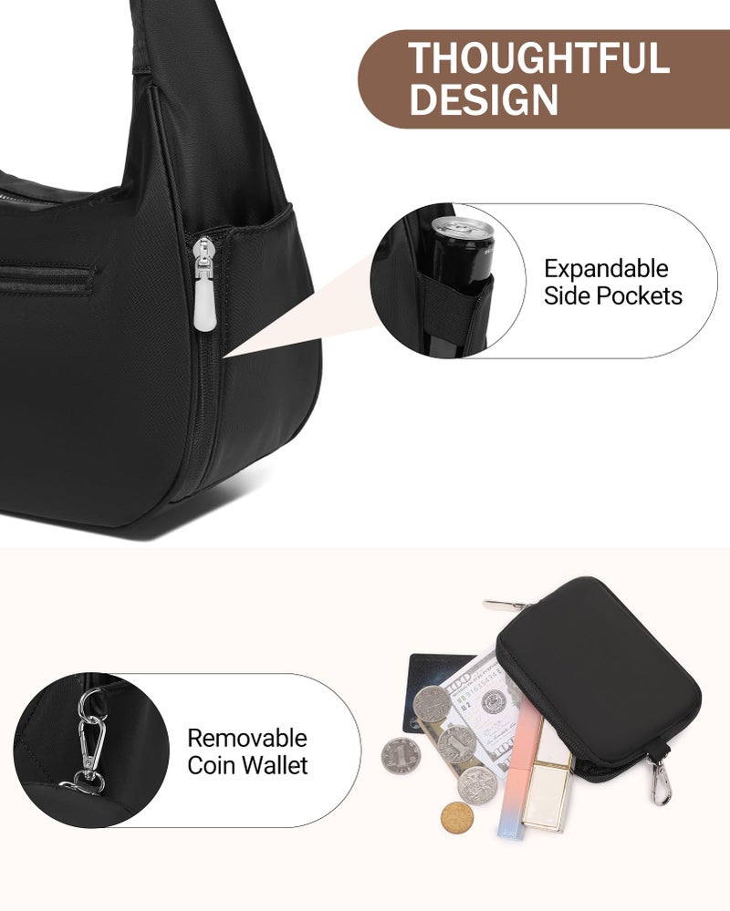 BAVERGE Nylon Crescent Bag Women Small Quilted Shoulder Purse Women's Hobo Handbag with Coin Wallet Mini Tote,Black - Image 3