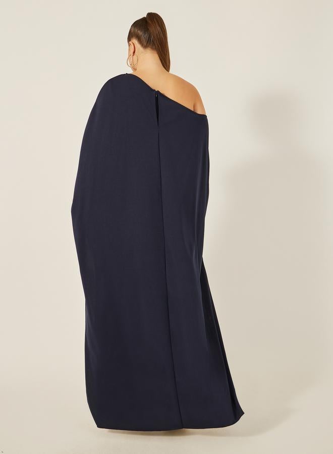 Styli Plain Cape Sleeve Front Slit Maxi Dress  - Image 5