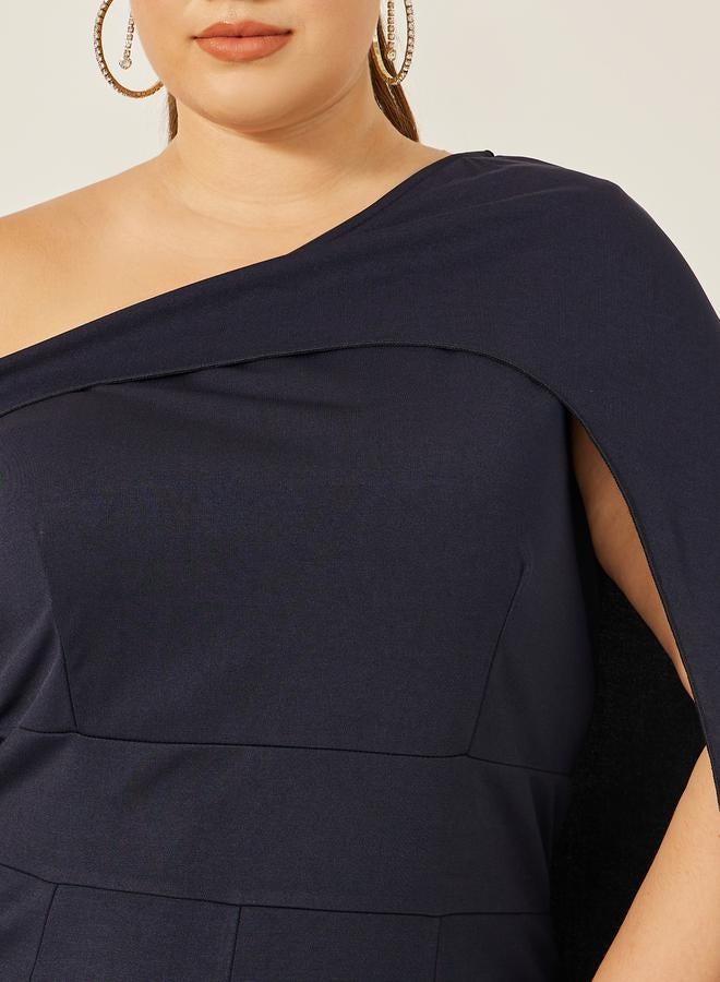 Styli Plain Cape Sleeve Front Slit Maxi Dress  - Image 4