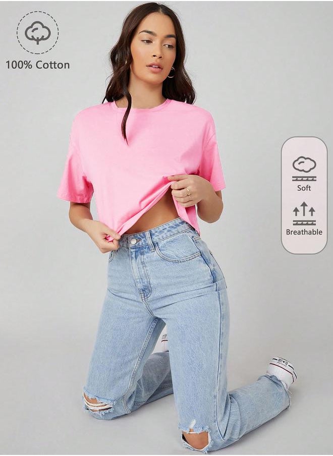 Kotty Solid Short Sleeve Oversized Crop T-Shirt by Styli  - Image 4