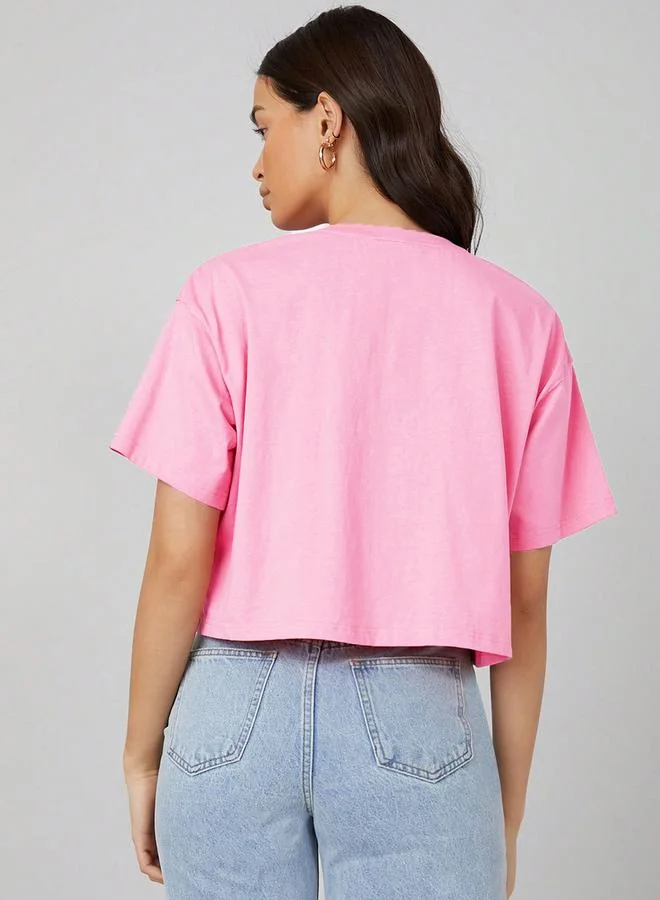 Kotty Kotty Solid Short Sleeve Oversized Crop T-Shirt