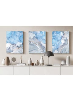 Home Gallery Set Of 3 Blue And Silver Marble Abstract Textures  - Image 1