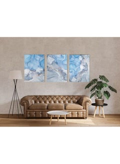 Home Gallery Set Of 3 Blue And Silver Marble Abstract Textures  - Image 3