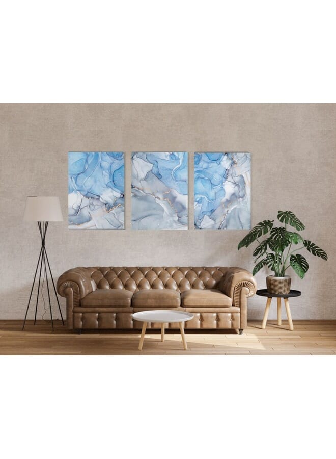 Home Gallery Set Of 3 Blue And Silver Marble Abstract Textures - Image 3