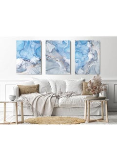 Home Gallery Set Of 3 Blue And Silver Marble Abstract Textures  - Image 4