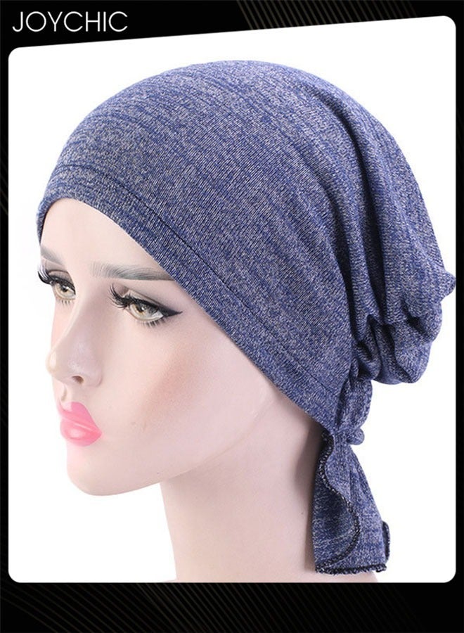 Joychic Women Chemo Stretchy Soft Cotton Hat Turban Cap Cover Hair Loss Head Scarf Wrap Pre-Tied Headwear Strech Bandana Navy Blue - Image 1