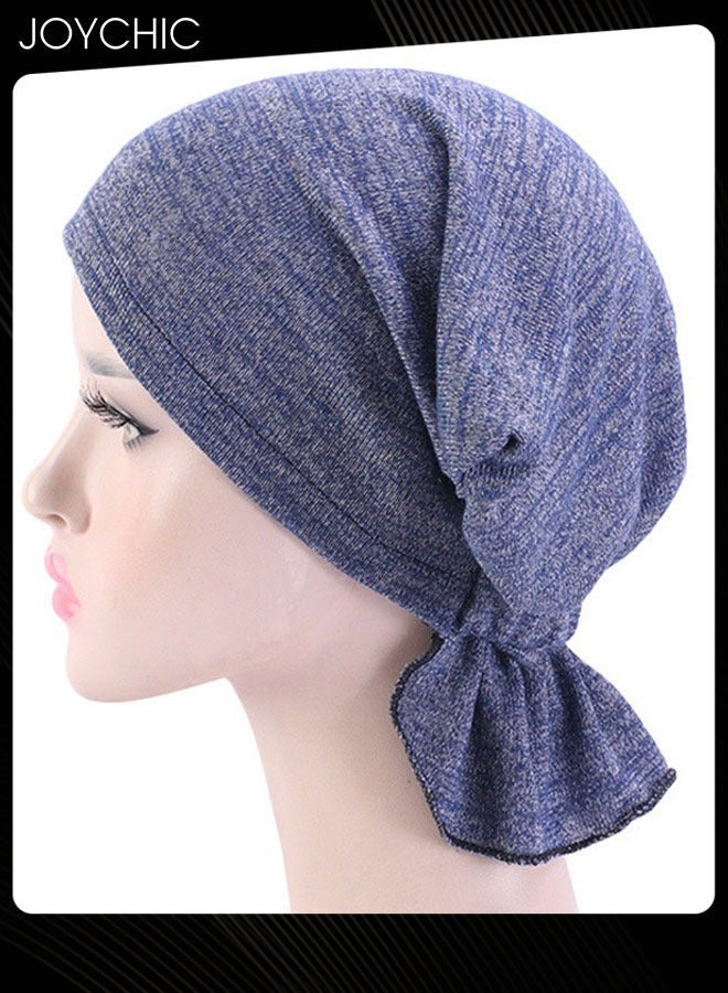 Joychic Women Chemo Stretchy Soft Cotton Hat Turban Cap Cover Hair Loss Head Scarf Wrap Pre-Tied Headwear Strech Bandana Navy Blue - Image 3