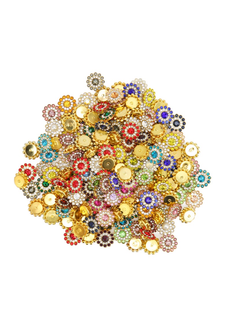 Velaurs 100 Sewn Sunflower Shiny Crystal Stones Frosted Gold Base For Sewing Clothes, Shoes, Hats  - Image 1