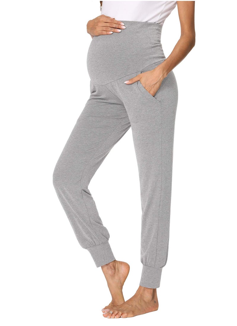 SYOSI - Women's Maternity Pants Activewear Jogger Track Cuff Sweatpants Over The Belly Stretchy Pregnancy Pants, Grey/L - Image 1