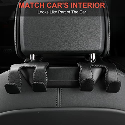 AMVOYOA 【2021 Upgraded】 Car Purse Hook, 2 in 1 Car Seat Headrest Hooks Durable Hanger Storage Holder Leather Organizer for Hanging Grocery Bags, 1 Pack, Black - Image 2