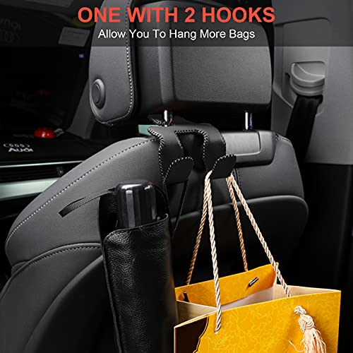 AMVOYOA 【2021 Upgraded】 Car Purse Hook, 2 in 1 Car Seat Headrest Hooks Durable Hanger Storage Holder Leather Organizer for Hanging Grocery Bags, 1 Pack, Black - Image 3