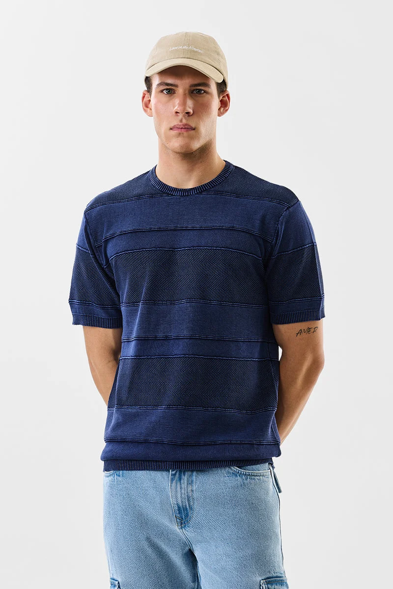 SNITCH Slim Fit Textured 100% Cotton T-Shirt