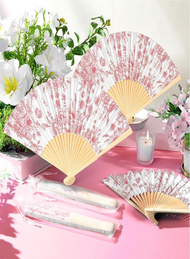 Vercraft 25 Sets Pink Flower Hand Folding Fans with Organza Bags Bulk, Guests Pink Floral Paper Fans Wedding Favors Decorations for Bridal Shower Garden Wedding Bridesmaid Party Gift - Image 3