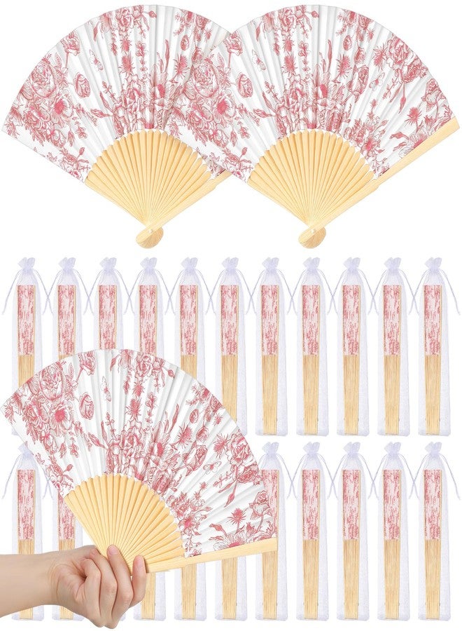 Vercraft 25 Sets Pink Flower Hand Folding Fans with Organza Bags Bulk, Guests Pink Floral Paper Fans Wedding Favors Decorations for Bridal Shower Garden Wedding Bridesmaid Party Gift - Image 1