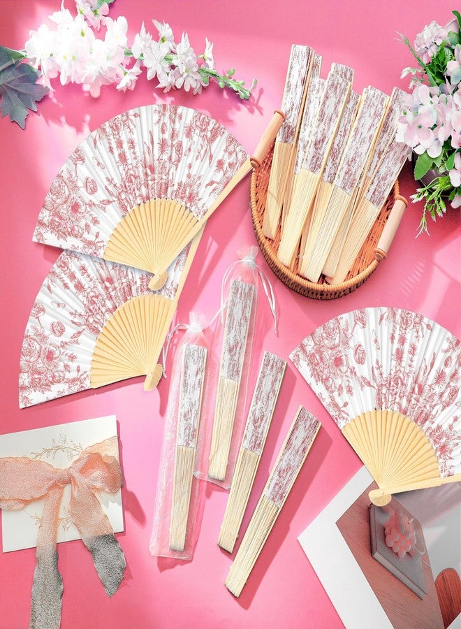 Vercraft 25 Sets Pink Flower Hand Folding Fans with Organza Bags Bulk, Guests Pink Floral Paper Fans Wedding Favors Decorations for Bridal Shower Garden Wedding Bridesmaid Party Gift - Image 5