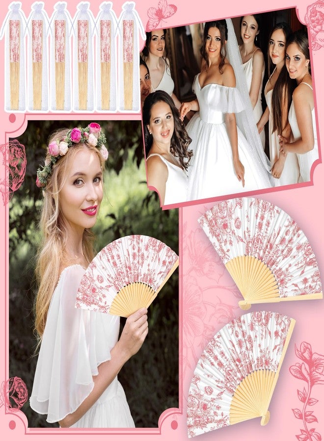 Vercraft 25 Sets Pink Flower Hand Folding Fans with Organza Bags Bulk, Guests Pink Floral Paper Fans Wedding Favors Decorations for Bridal Shower Garden Wedding Bridesmaid Party Gift - Image 4