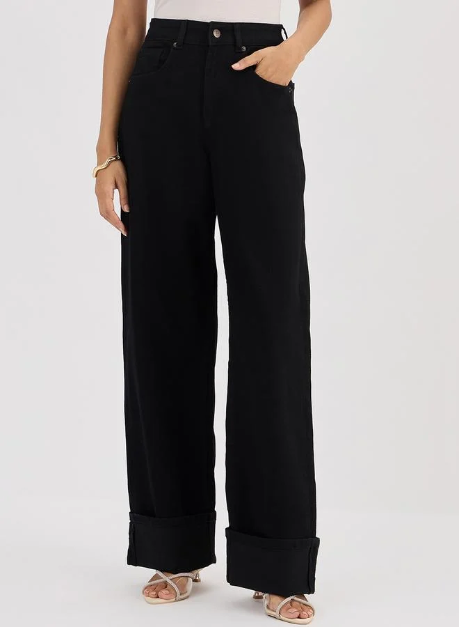 Black Mid-Rise Wide Leg Jeans
