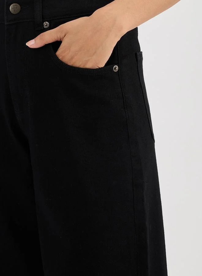 Femmella  Black Mid-Rise Wide Leg Jeans for Women | Best Price UAE