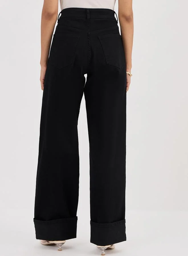 Femmella  Black Mid-Rise Wide Leg Jeans for Women | Best Price UAE