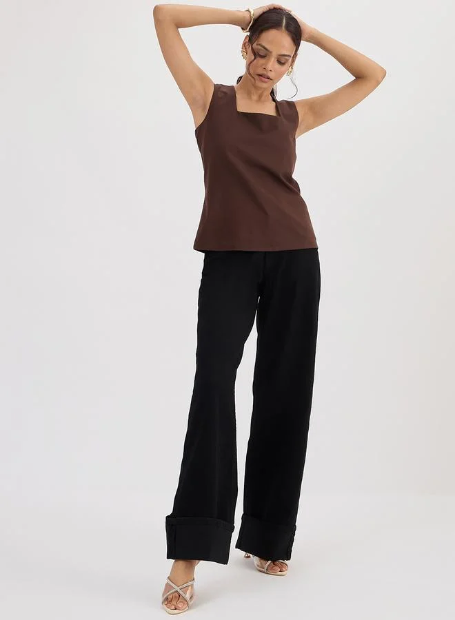Femmella  Black Mid-Rise Wide Leg Jeans for Women | Best Price UAE