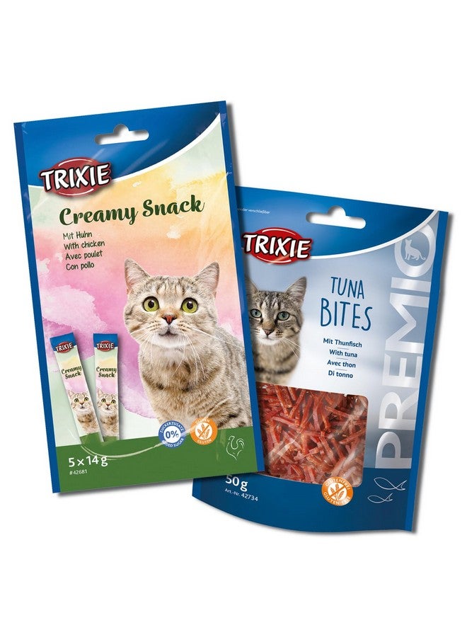تريكسي مجموعة مكافآت القطط من وجبة الدجاج الكريمية وقطع التونة الفاخرة، مكافآت غنية بالعناصر الغذائية للقطط، مناسبة لجميع السلالات - (عبوة من قطعتين) - Image 1