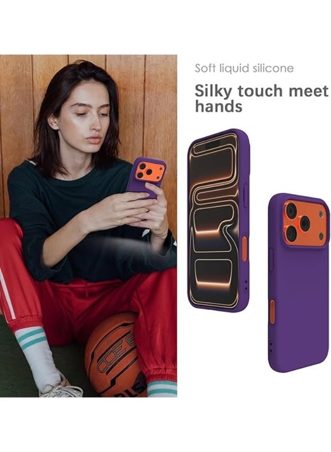 جراب متوافق مع iPhone 17 Pro Max مقاس 6.9 بوصة، غطاء واقٍ رفيع من السيليكون السائل بثلاث طبقات من المطاط الهلامي الناعم المقاوم للصدمات مع بطانة من الألياف الدقيقة المضادة للخدش (أرجواني غامق) - Image 2