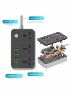 SHOPI Power Strip with USB Ports, Universal Flat Plug, Power Socket with 6 Quick USB Port (5V 3.4A 17W) & 3 Outlets，6.5ft Heavy Duty Extension Cord Charging Station 6.5ft Power Cord 2500W Circuit Breaker Ch  - Image 2