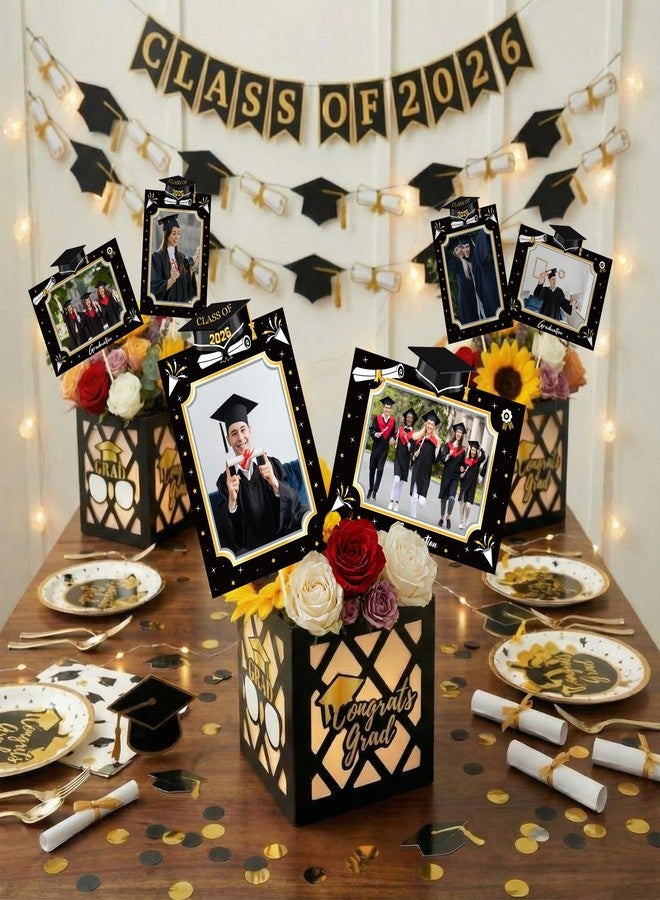 Weekgrat 40 Pack Graduation Photo Display Centerpiece Kits Class of 2026 Graduation Paper Photo Frames with Display Sticks Vertical and Horizontal 4x6 Picture Holders for Graduate College Classroom - Image 4