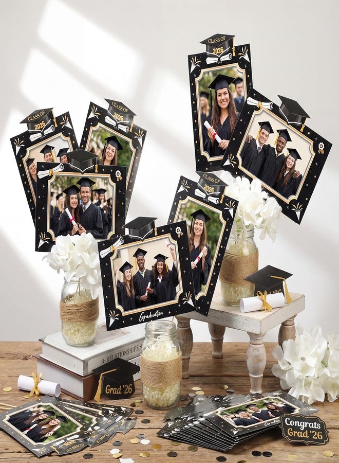 Weekgrat 40 Pack Graduation Photo Display Centerpiece Kits Class of 2026 Graduation Paper Photo Frames with Display Sticks Vertical and Horizontal 4x6 Picture Holders for Graduate College Classroom - Image 2