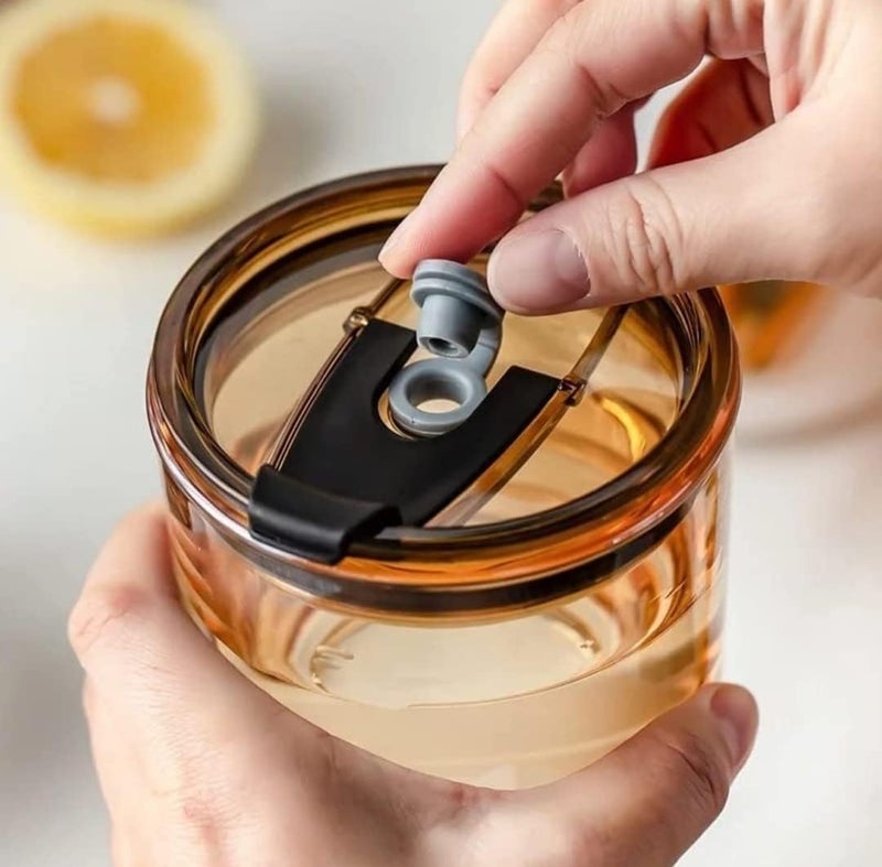 SKDBPM Reusable Glass Coffee Sipper Mugs with Lid & Straw Pack of 1, 400ml Multipurpose Drinking Glasses Tumbler with Leather Sleeve Cup for Juice Smoothies Iced Tea Home & Travel - Image 2