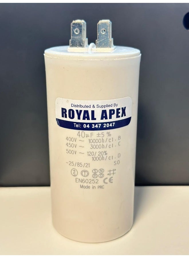 Royal Apex 2 Pin Pvc Round Capacitor For Motor Compressor Etc Ce En60252 2 Pin 40Mfd 40‚µf  - Image 1