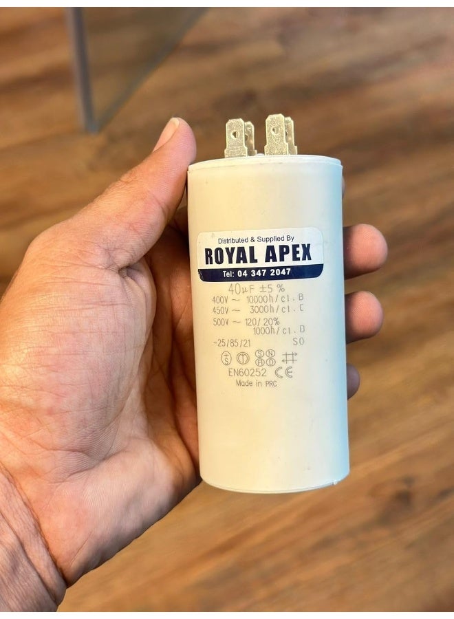 Royal Apex 2 Pin Pvc Round Capacitor For Motor Compressor Etc Ce En60252 2 Pin 40Mfd 40‚µf  - Image 2