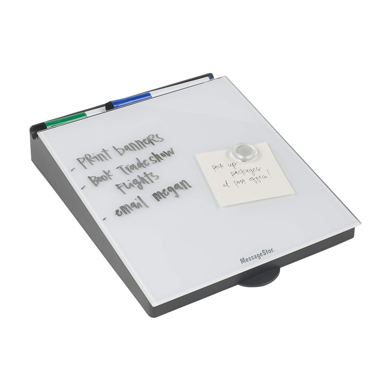 ECR4Kids MessageStor DryErase Glass Board Memo Station Desk Organizer White