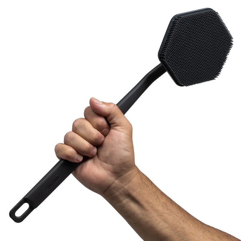 Tooletries - Silicone Back Scrubber - Exfoliating Shower Brush, Back Washer for Men, Durable Back Brush with Long Handle - Long Lasting Bath & Shower Accessories - Charcoal - Image 1