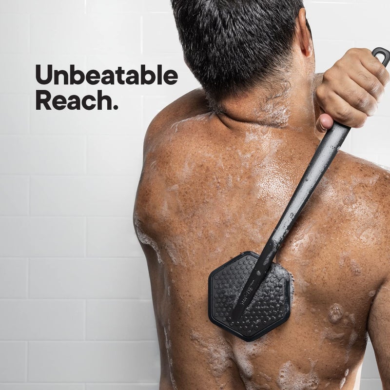 Tooletries - Silicone Back Scrubber - Exfoliating Shower Brush, Back Washer for Men, Durable Back Brush with Long Handle - Long Lasting Bath & Shower Accessories - Charcoal - Image 3