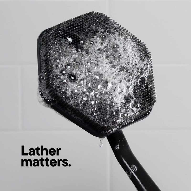 Tooletries - Silicone Back Scrubber - Exfoliating Shower Brush, Back Washer for Men, Durable Back Brush with Long Handle - Long Lasting Bath & Shower Accessories - Charcoal - Image 4