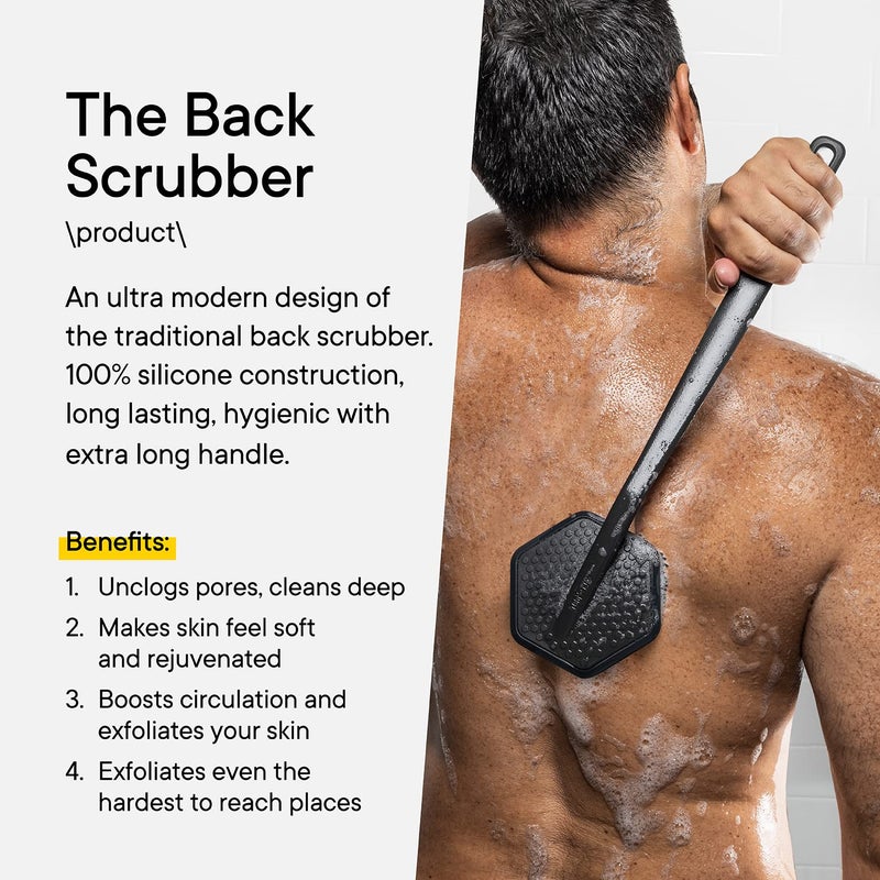 Tooletries - Silicone Back Scrubber - Exfoliating Shower Brush, Back Washer for Men, Durable Back Brush with Long Handle - Long Lasting Bath & Shower Accessories - Charcoal - Image 5