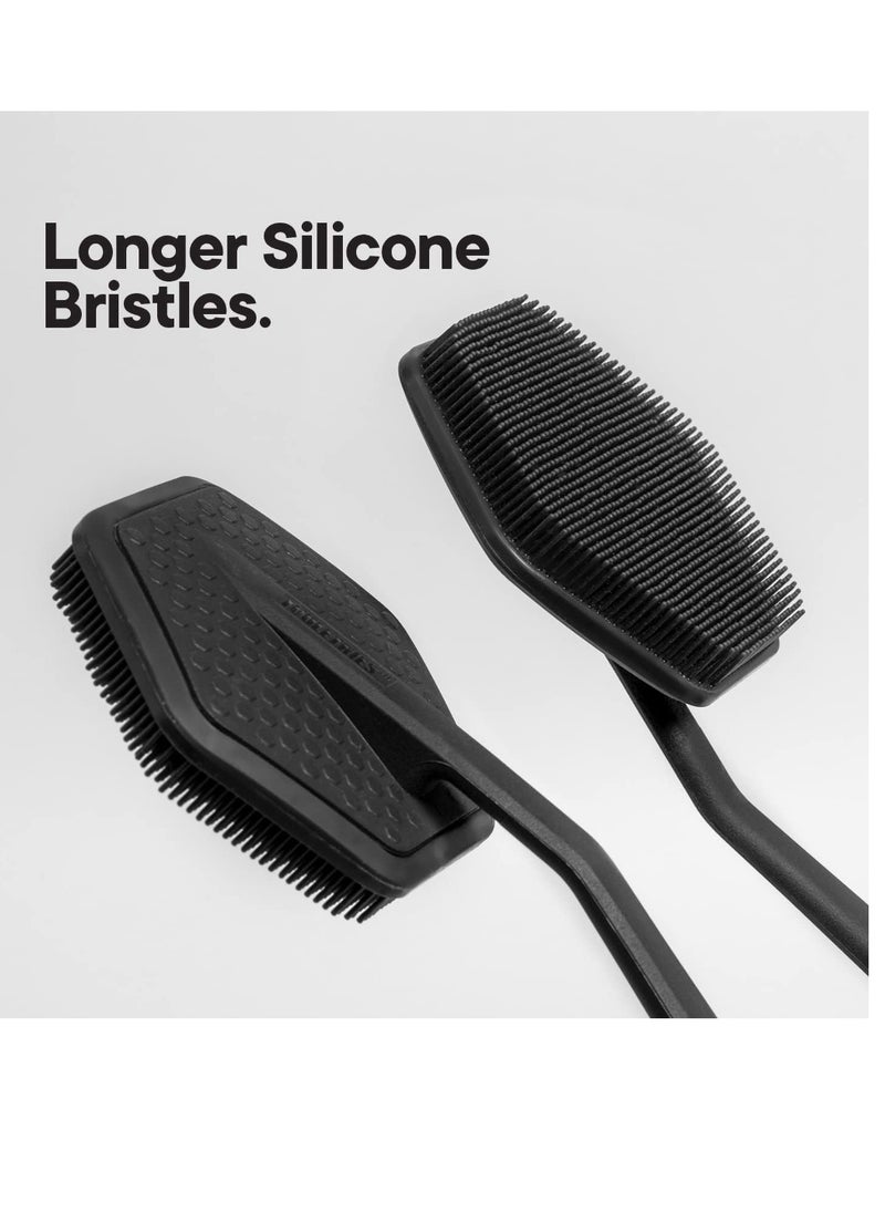 TOOLETRIES - Tooletries - Silicone Back Scrubber - Exfoliating Shower Brush, Back Washer for Men, Durable Back Brush with Long Handle - Long Lasting Bath & Shower Accessories - Charcoal - Image 1