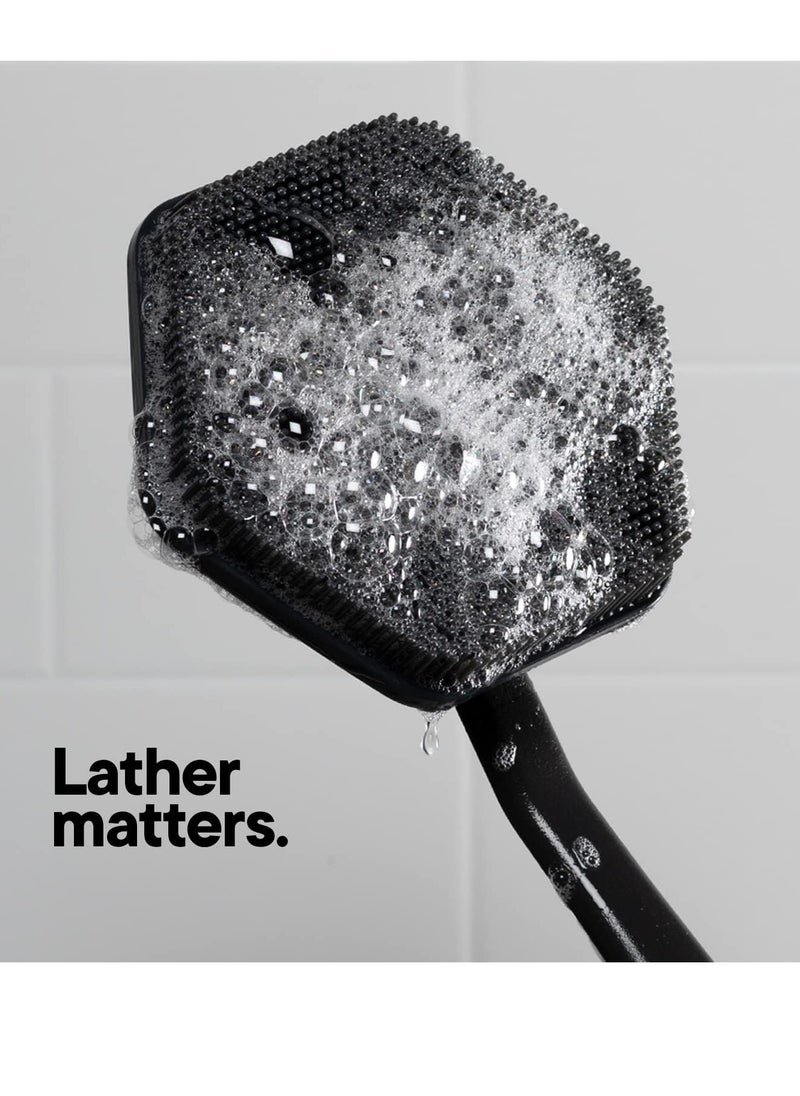 TOOLETRIES - Tooletries - Silicone Back Scrubber - Exfoliating Shower Brush, Back Washer for Men, Durable Back Brush with Long Handle - Long Lasting Bath & Shower Accessories - Charcoal - Image 1