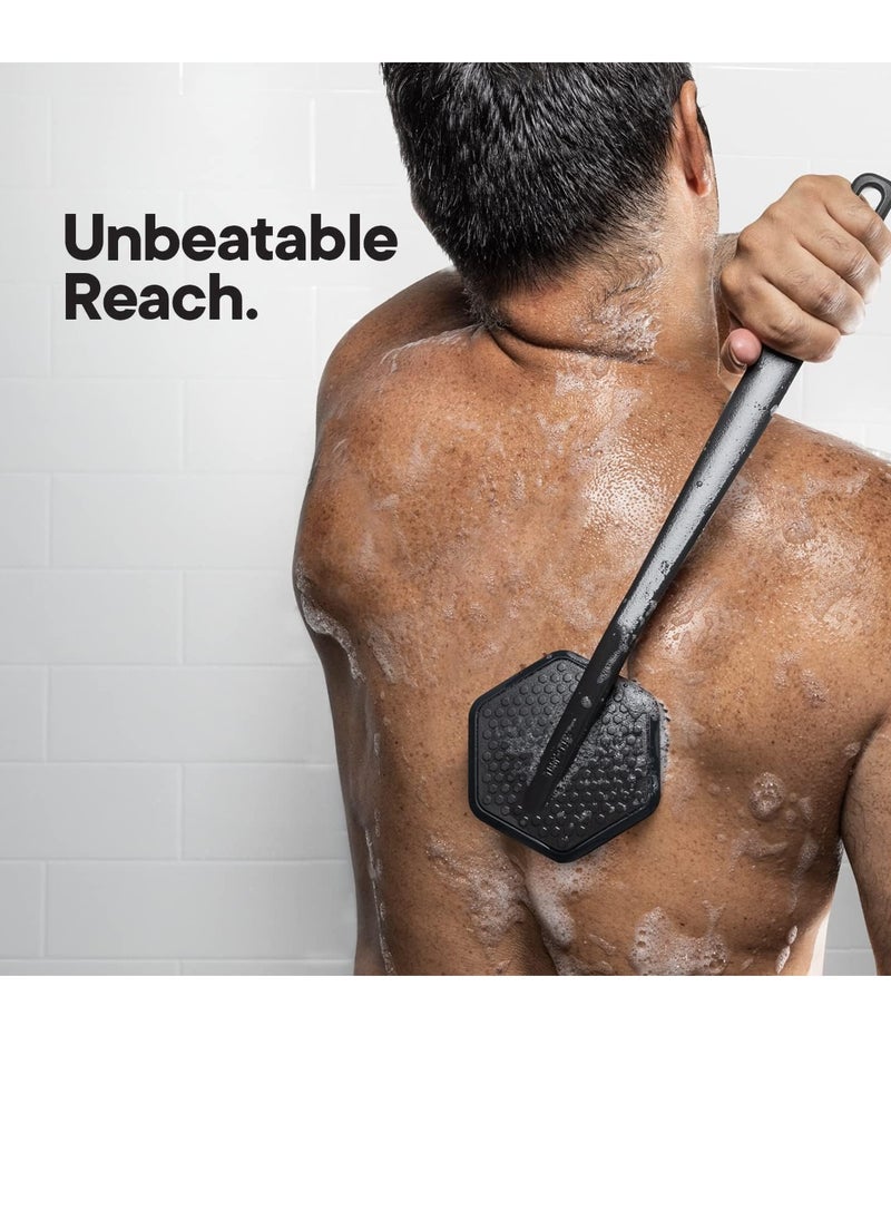 TOOLETRIES - Tooletries - Silicone Back Scrubber - Exfoliating Shower Brush, Back Washer for Men, Durable Back Brush with Long Handle - Long Lasting Bath & Shower Accessories - Charcoal - Image 1
