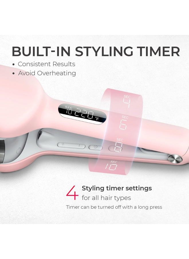 TYMO Curling Iron Hair Crimper Waver - TYMO ROVY Beach Waves Curling Wand, Ionic Deep Waver Hair Curler Tool with Ceramic 3 Barrel for Women, Dual Voltage, Anti-Scald, Easy to Use, Pink, 1.25 Inch  - Image 3