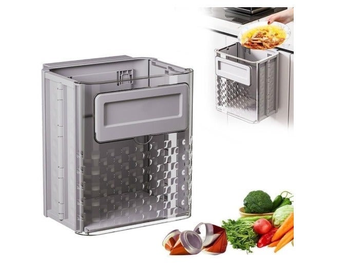 Foldable Acrylic Kitchen Trash Bin with Cutting Board, Trash Bag Holder & Roll Dispenser - Image 1