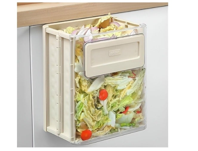Foldable Acrylic Kitchen Trash Bin with Cutting Board, Trash Bag Holder & Roll Dispenser - Image 2