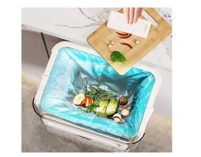 Foldable Acrylic Kitchen Trash Bin with Cutting Board, Trash Bag Holder & Roll Dispenser - Image 4