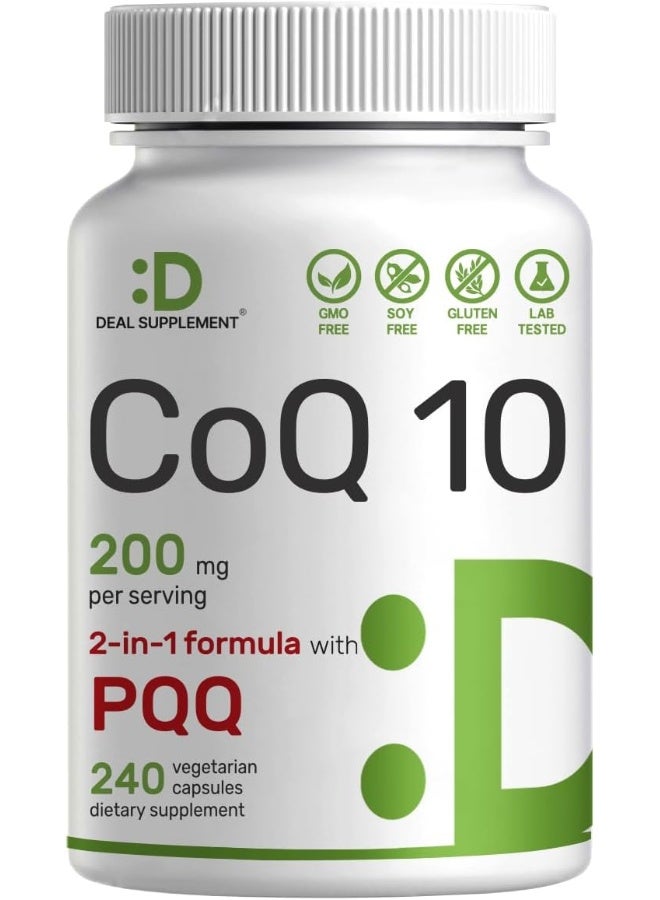DEAL SUPPLEMENT CoQ10 200mg & PQQ 200mcg, 240 Veggie Capsules - Image 1