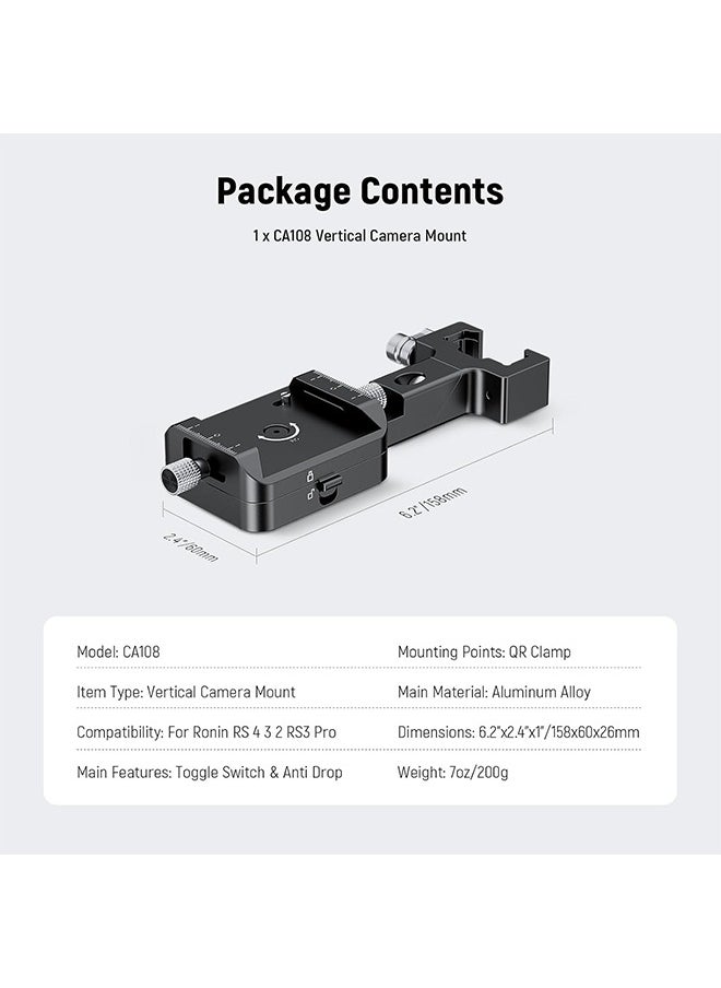 NEEWER RS4 RS3 Vertical Camera Mount Compatible with DJI Ronin RS 4 3 2 Pro Gimbal Stabilizer, 1s Quick Vertical to Horizontal Switch Anti Drop 180° Rotating Base for YouTube TikTok Vlog Video, CA108