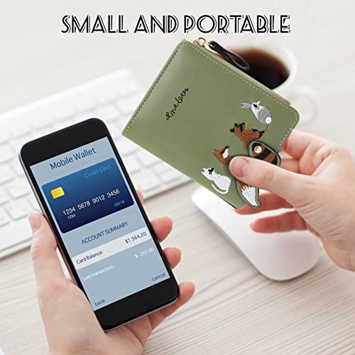 WisePoint Womens Wallet, Leather Purse Credit Card Holder with with Embroidered Animal Pattern, Portable and Small Wallets for Women with Zipper Pocket (green) - Image 5
